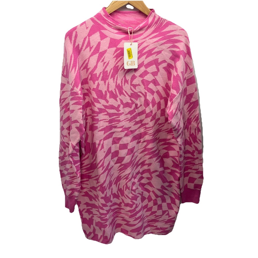 Gianna Bini Geometric Swirl Pink Sweater Dress Women's Large NWT